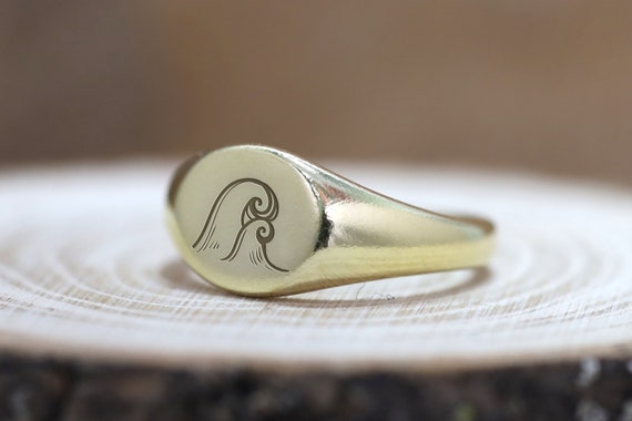 Gold Wave Signet Ring · Engraved Wave Ring · Unisex Ring