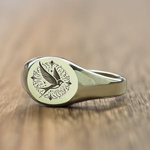 Engraved Swallow Bird Ring · Custom Bird Ring · Round Shaped Ring · Animal Jewelry · Delicate Ring