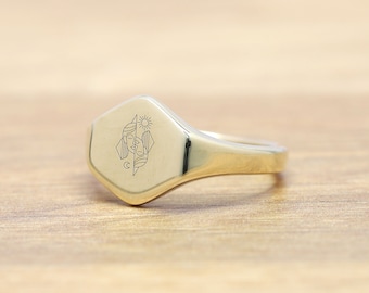 Virgo Sign Ring · Zodiac Engraved Ring · Birth Month Ring ·  Zodiac Handmade Ring · Gift For Her · Zodiac Signet Ring · ZODIAC-E-002