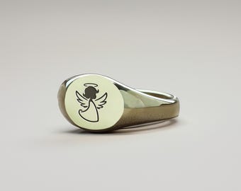 Niedlicher Engel Ring mit Gravur · 14k Gold Engel Siegelring · Geschenk für sie · Spiritueller Ring · Schutzengel Ring