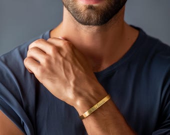 24k Gold Handwritten Bracelet · Engraved Text Bracelet · Personalized Bracelet · 7mm Bracelet · Open Cuff Bracelet