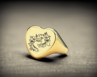 Gold Fish Signet Ring · Women Aquatic Ring · Personalized Ring · Statement Jewelry · Heart Shaped Ring