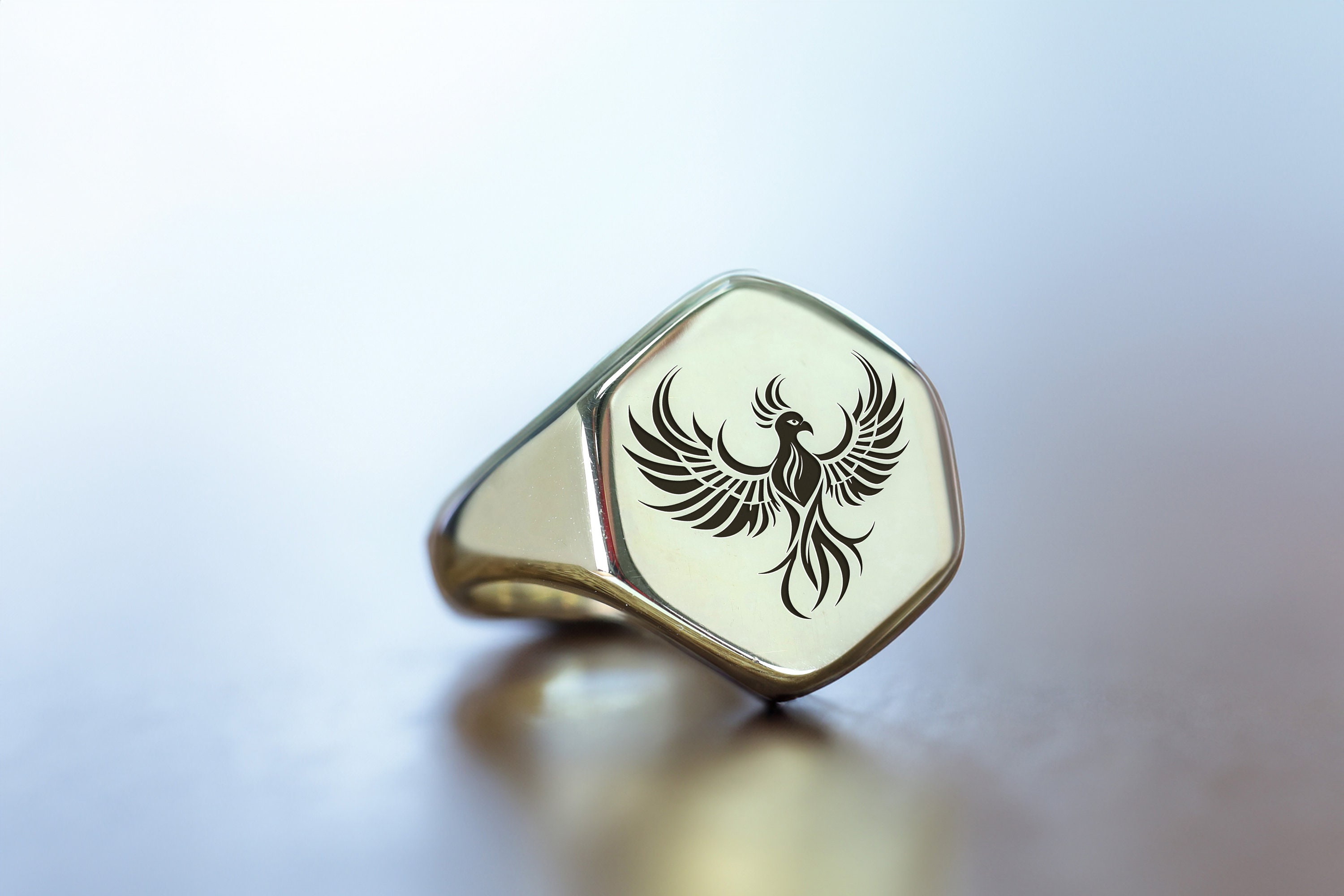 Engraved Phoenix Signet Ring · Personalized Phoenix Ring