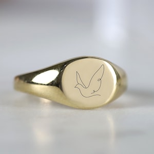 Pidgeon Line Art Ring · Engraved Animals Ring · Custom Animal Ring · Pidgeon Signet Ring · Gift For Her
