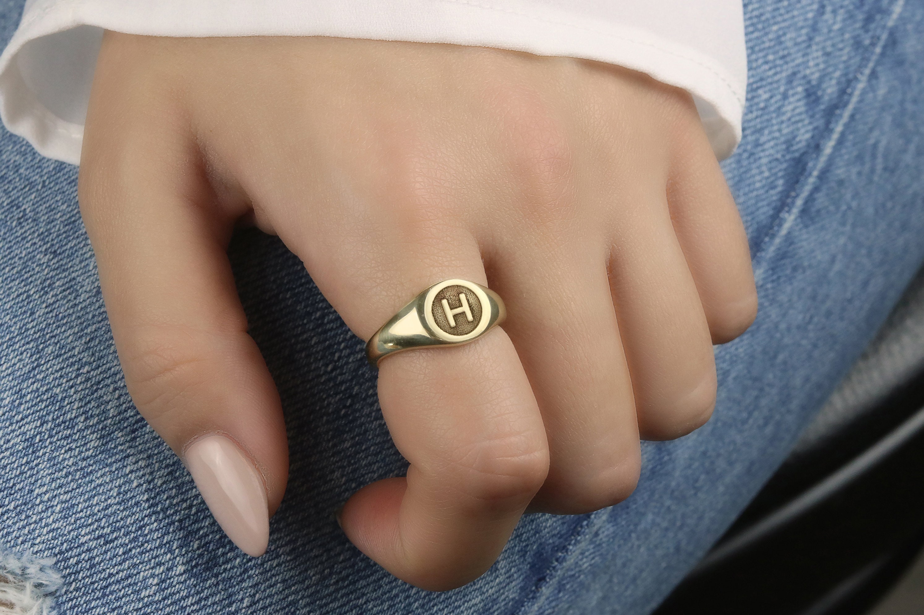 Personalized Ring Emboss Letter Ring Custom Engraved Ring Gold