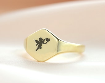 Anillo de Cupido Grabado · Anillo de Ángel · Anillo de Sello de Cupido · Anillo Romántico · Regalo Para Ella