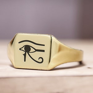 Eye of Horus Engraved Ring · Egyptian Jewelry · Custom Gold Signet Ring · Unisex Ring · Delicate Ring