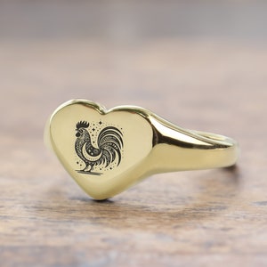Chicken Engraved Ring  · Personalized Chicken Ring · Rooster Ring · Animal Jewelry ·  Heart Shaped Ring