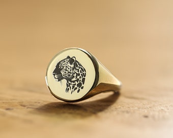 Engraved Jaguar Signet Ring · Personalized Jaguar Ring · Custom Animal Ring · Bold Statement Ring