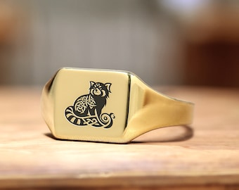 Red Panda Gold Signet Ring · Animal Jewelry · Custom Animal Ring · Square Shaped Ring · Cute Ring