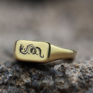 14k Gold Dragon Signet Ring · Custom Dragon Ring · Chinese Dragon Ring · Unisex Ring · Rectangle Shaped Ring