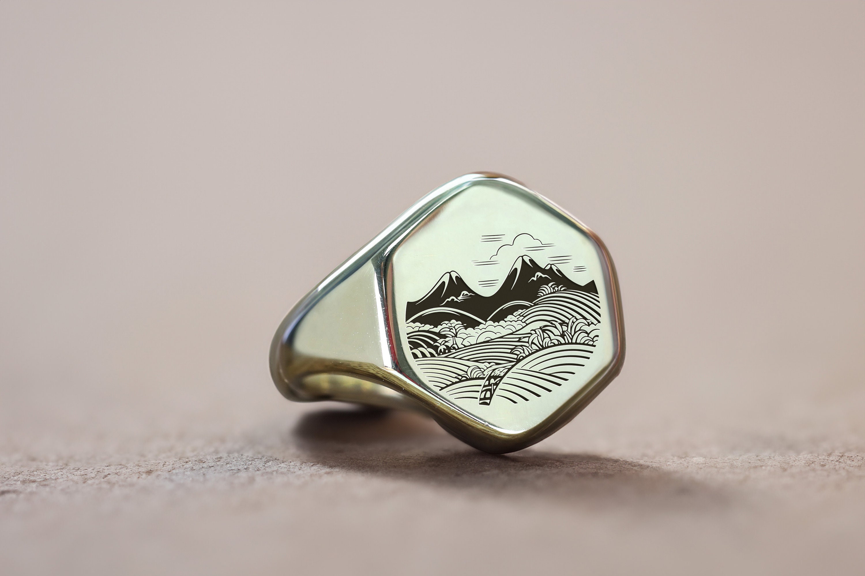 Custom Japanese Landscape Signet Ring · Engraved Japanese Ring ...