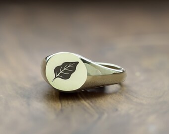 Custom Leaf Signet Ring · Engraved Tree Leaf Ring · Gift For Her · Minimalist Ring · Nature Ring