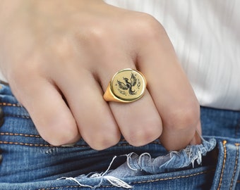 Phoenix Engraving Signet Ring · Personalized Phoenix Ring · Fantasy Ring · Bold Statement Ring