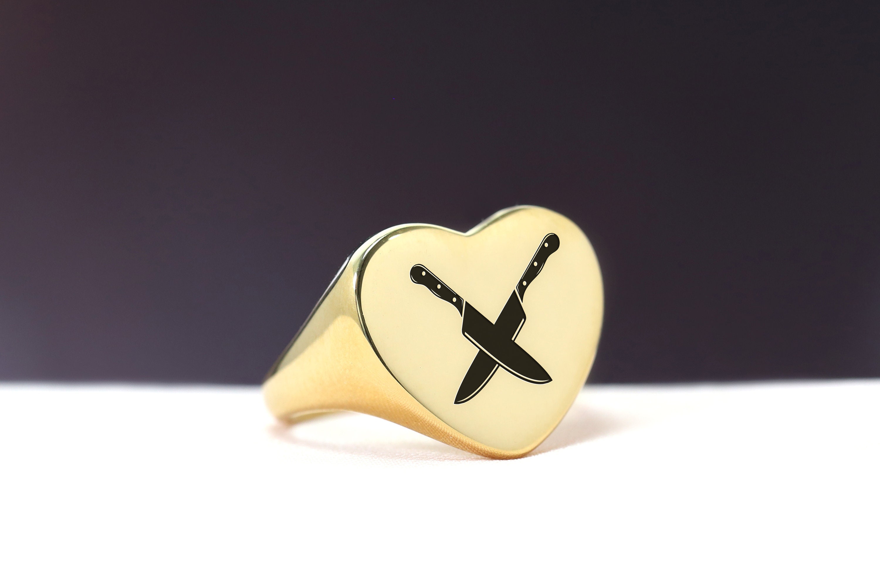 Chef Knife Gold Signet Ring · Chef's Gold Ring · Engraved Knife Ring ...