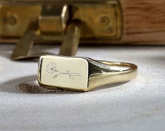 14k Gold Birth Flower Ring · Engraved Birth Flower Ring · Birth Month Ring · Gift For Her