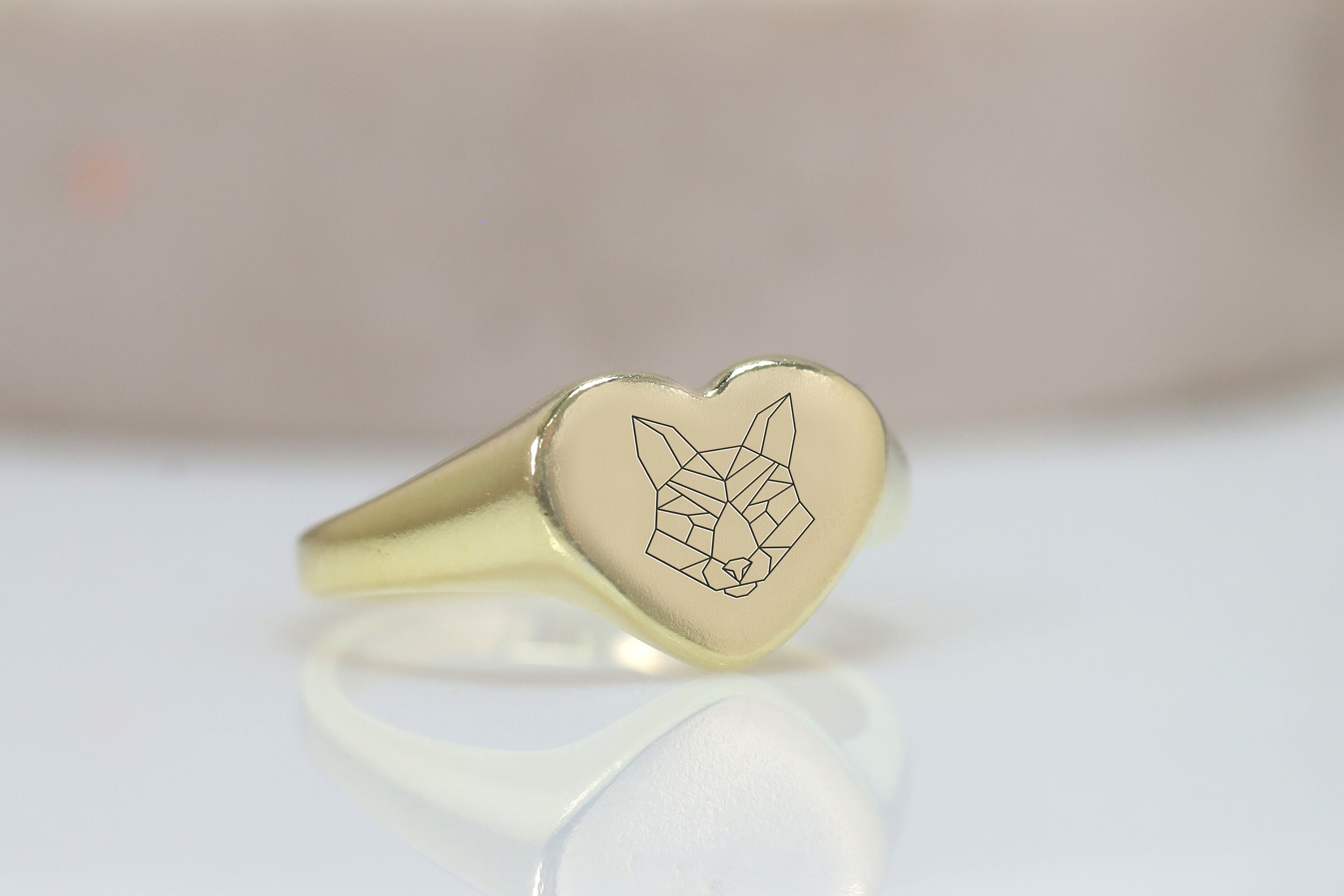 14k Gold Animal Ring Fox Ring Engraved Animal Ring Personalized Ring ...