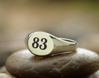 Custom Number Signet Ring · Engraved Number Ring · Unisex Ring · Lucky Ring · Personalized Ring