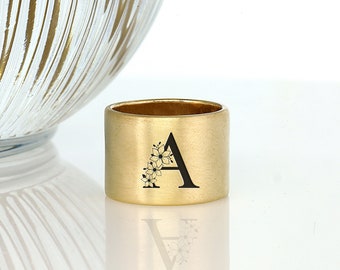 Personalized Wide Gold Ring · Custom Letters Ring · Engraved Initial's Ring · Gift For Her