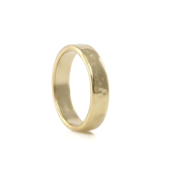 Gold Hammered Ring · 5mm Gold Band · Simple Solid Yellow Gold Ring · Wedding Band Set · Engraved Wedding Bands