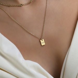 Custom Hebrew Initial Necklace · Rectangle Gold Pendant Pendant Necklace · Hebrew Font Engraved Necklace