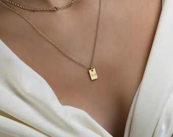 Custom Hebrew Initial Necklace · Rectangle Gold Pendant Pendant Necklace · Hebrew Font Engraved Necklace