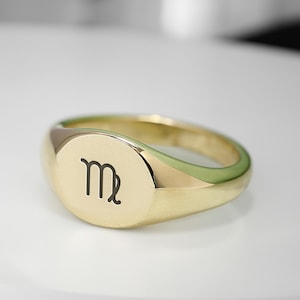 14k Gold Virgo Signet Ring · Custom Zodiac Ring · Gift For Her · Personalized Horoscope Ring