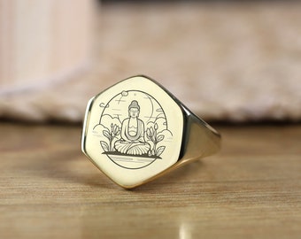 14k Gold Buddha Ring · Buddhist Symbol Ring · Spiritual Ring · Mediation Ring · Signet Ring
