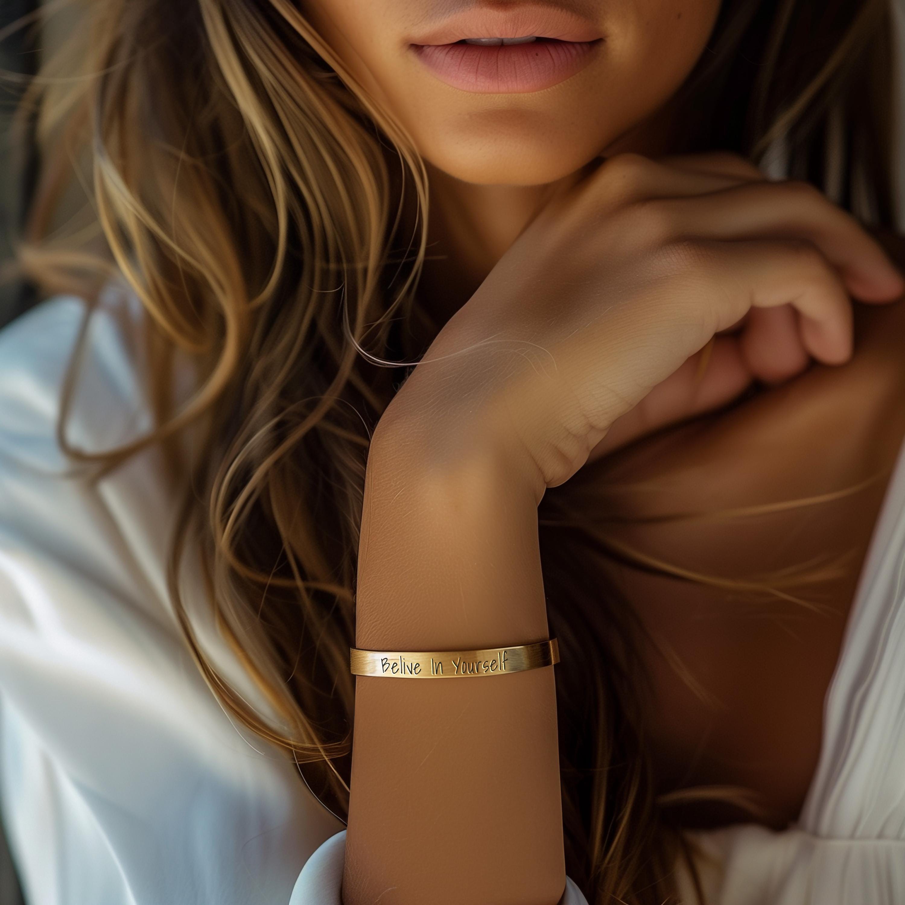 14k Gold Engraved Text Bracelet  · Personalized Bracelet · Custom Font Bracelet · Women Bracelet · Delicate Open Cuff Bracelet