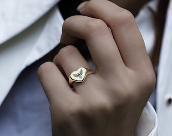 Engraved Tribal Eagle Ring · 14k Gold Eagle Ring · Gift For Her · Heart Shaped Ring