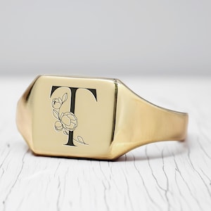 Anillo con inicial de nombre en oro de 24 k · Anillo con letra grabada · Anillo personalizado · Anillo elegante · Regalo para ella
