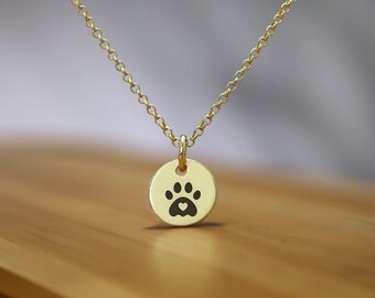 Engraved Dog Paw Necklace · Round Pendant Necklace · Custom Dog Paw Necklace · Gift For Her
