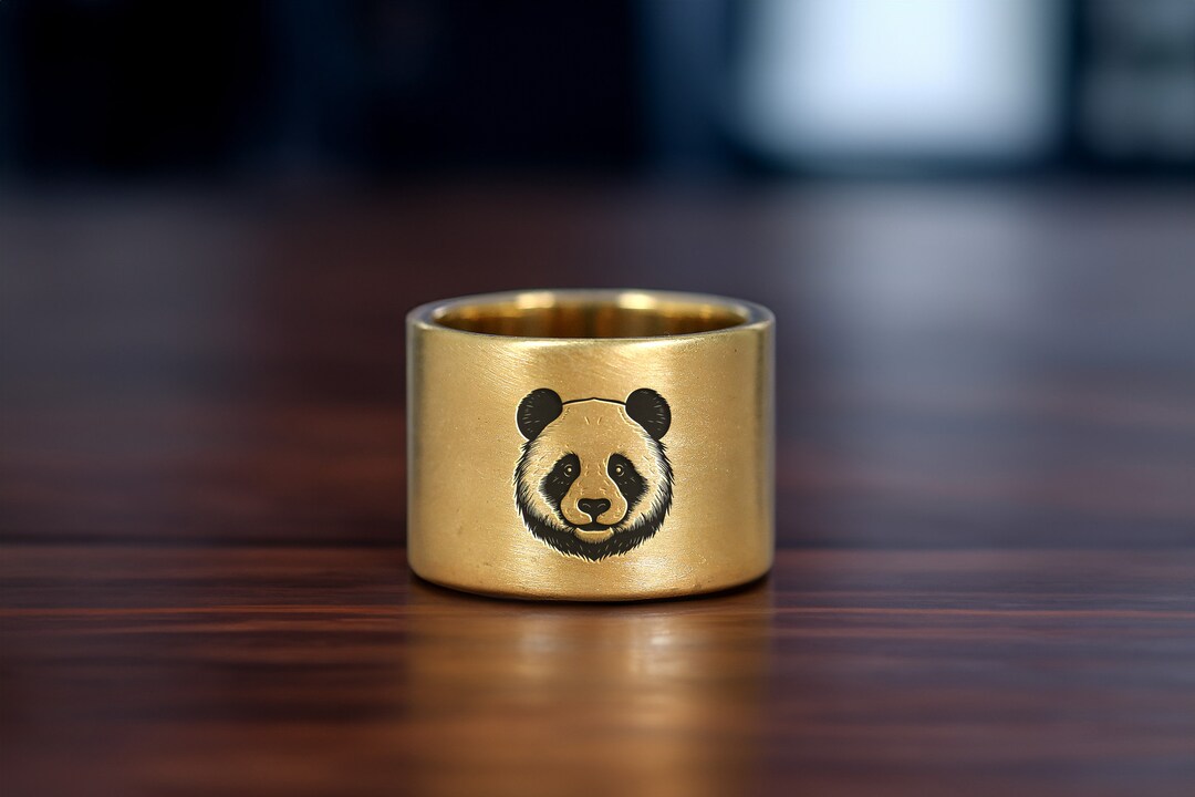 Cute Panda Rings Panda Wide Gold Ring · Engraved Panda Ring · Custom Animal Sketch Ring ...