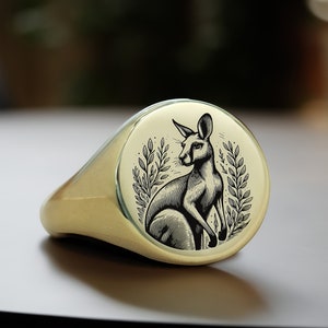 Kangaroo Rng 14k Gold Kangaroo Signet Ring · Custom Kangaroo Ring · Bold Statement ...