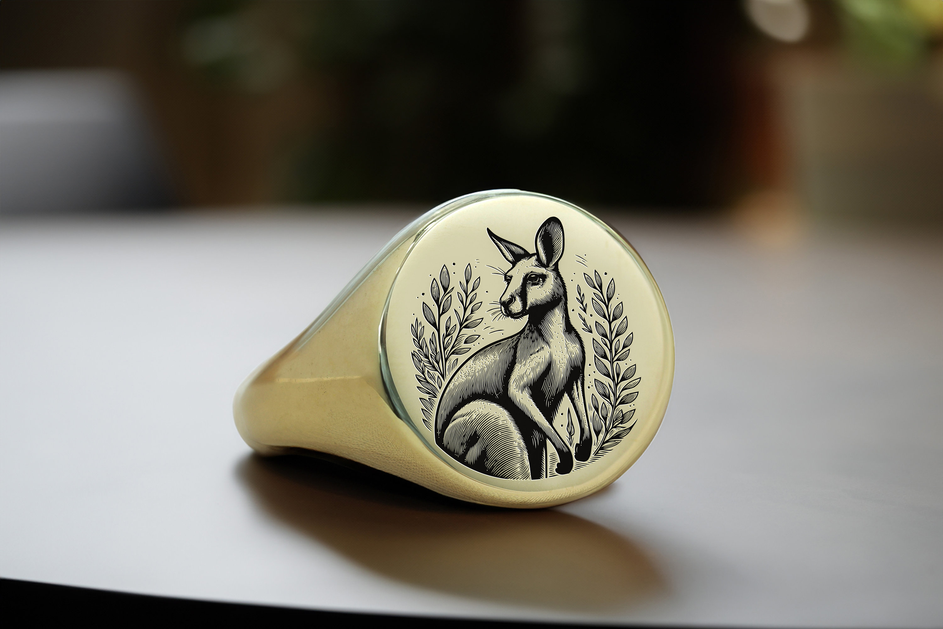 Kangaroo Rng 14k Gold Kangaroo Signet Ring · Custom Kangaroo Ring · Bold Statement ...