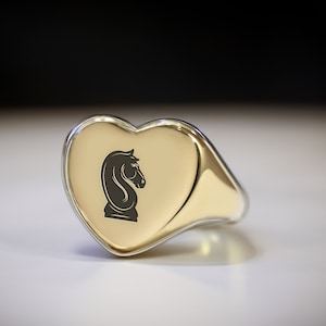 Engraved Chess Knight Ring · Custom Chess Piece Ring · Chess Players Ring · Heart Ring