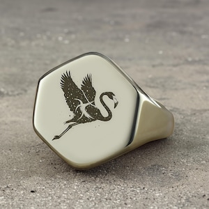 Mystical Flamingo Engraved Ring · Custom Flamingo Ring · Unisex Ring · Hexagon Shaped Ring · Christmas Gift Ring