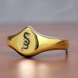 Custom Dragon Gold Ring · Chinese Symbol Ring · Engraved Dragon Ring · Delicate Pear Ring