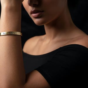 14k Gold Engraved Text Bracelet  · Personalized Bracelet · Custom Font Bracelet · Women Bracelet · Delicate Open Cuff Bracelet