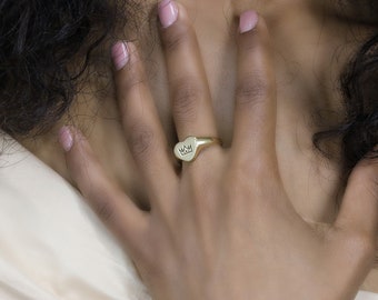 Engraved Crown Signet Ring · Crown Ring · Royal Ring · Heart Shaped Ring · Unisex Ring