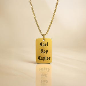 Men&#39;s Gold Dog Tag Necklace ·  Kids Names Necklace  · Custom Dog Tag Pendant · Gift For Him