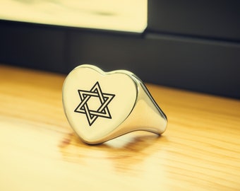 Heart Star Of David Ring · Magen David Signet Ring · Heart Shaped Ring · Jewish Gift Ring
