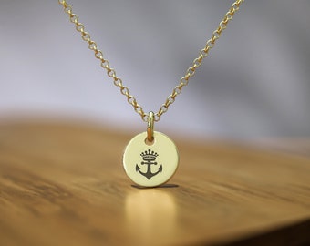 Engraved Crown Anchor Necklace · Round Pendant Necklace · Custom Anchor Necklace · Crown Necklace