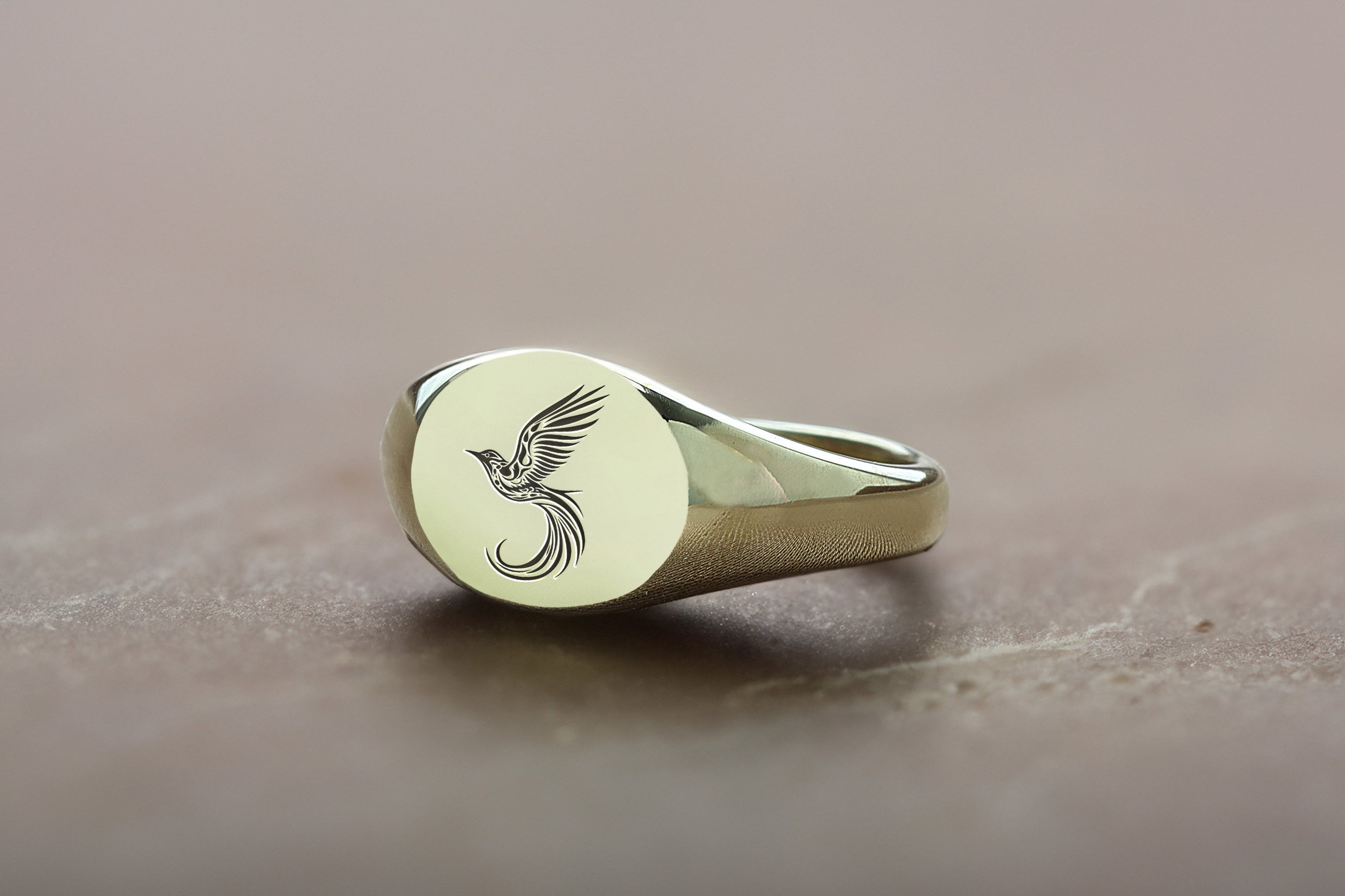 14k Gold Bird Signet Ring Engraved Bird Ring Custom Bird Ring Gift for Her Cute Ring Etsy