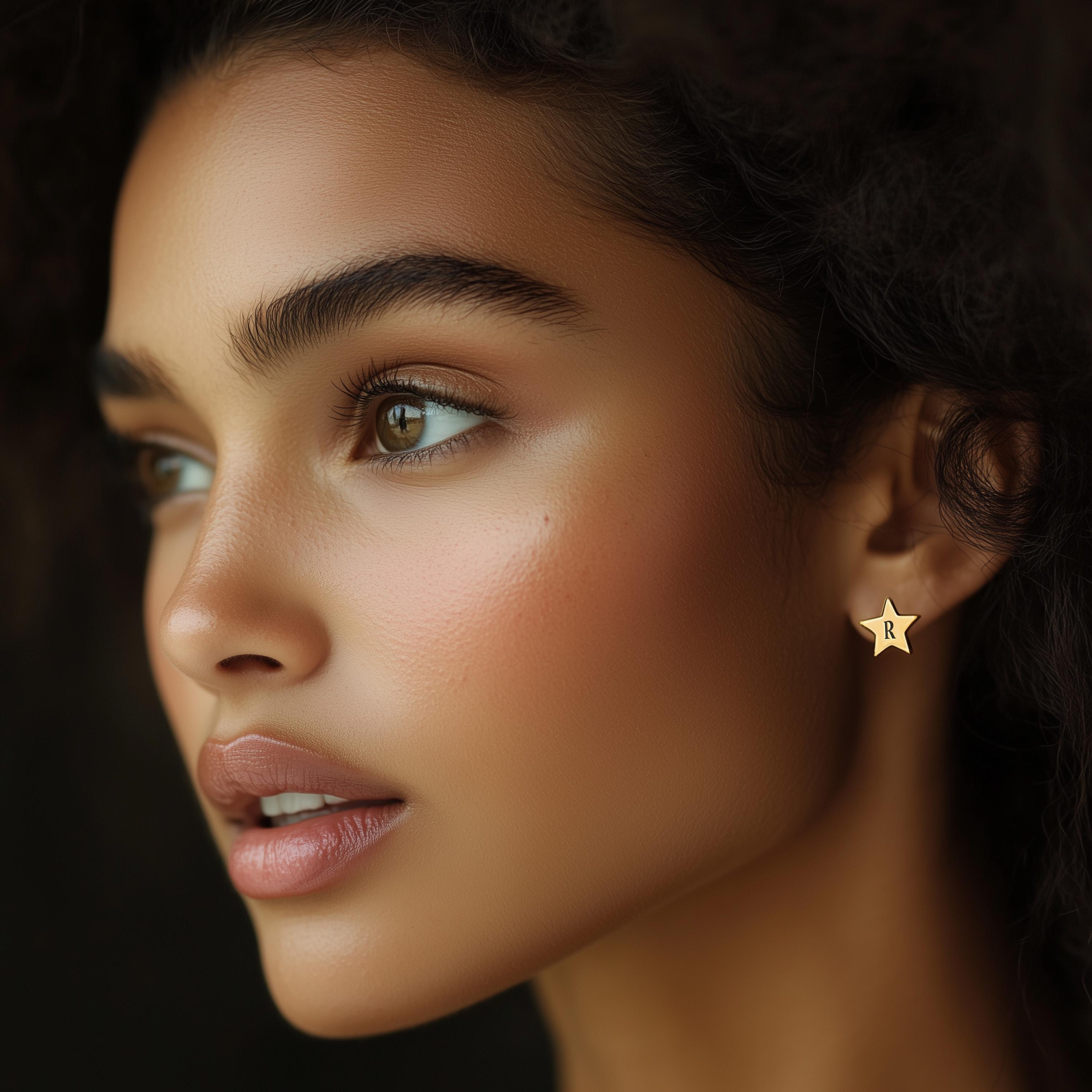 ピアス Logo Engraved Star Earrings #7117 Sterling Silver Star Stud Earrings - Cubic Zirconia Star