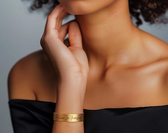 14k Gold Cuff Bracelet · Wide Engraved Bracelet · Unisex Open Cuff · Custom Initial Bracelet · Adjustable Cuff Bracelet · 14k Gold Bracelet