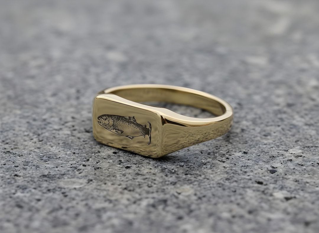 Engraved Salmon Fish Ring · Gold Fish Ring · Custom Fish Ring · 14k ...