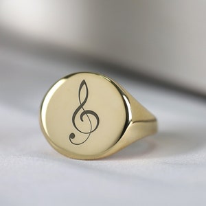 Music Notes Gold Signet Ring · Bold Statement Musicians Ring · Engraved Music Ring · Unisex Ring