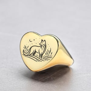 Custom Gold Fox Signet Ring · Engraved Fox Ring · Personalized Ring · Christmas Gift · Spiritual Ring · Animal Jewelry