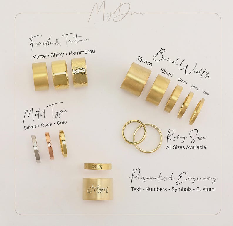 Gold Hammered Ring · Wide Gold Band · Simple Hammered Band · Personalized Wedding Ring · Engraved Wedding Band image 10